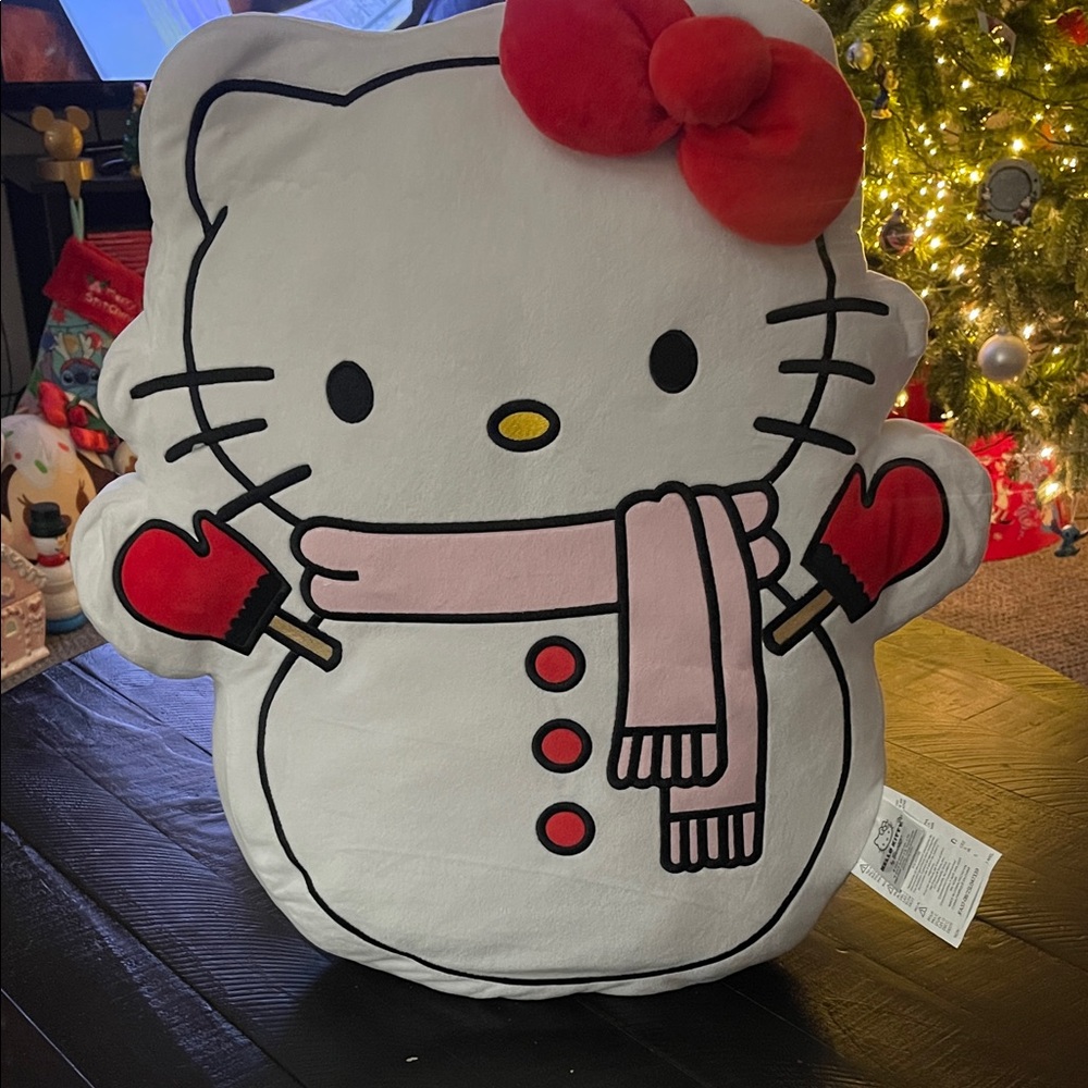 Hello Kitty Festive Snowman Pillow - Red, Pink, and White